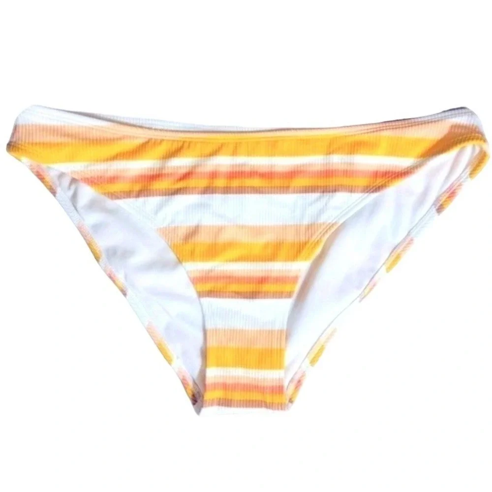 Xhilaration Ribbed Striped Cheeky Bikini Bottom Womens XL Yellow Orange NWOT